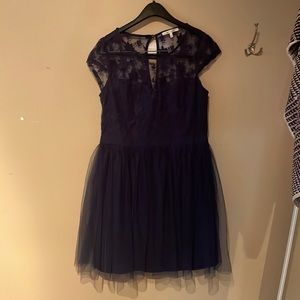 Dark Blue Mini Dress With Lace and Tule